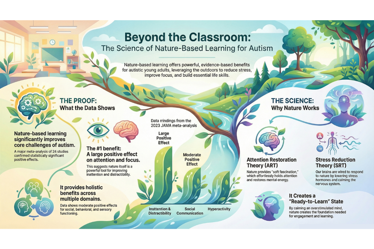 Infographic describing why it is important to move beyond the classroom for educating autistic individuals.