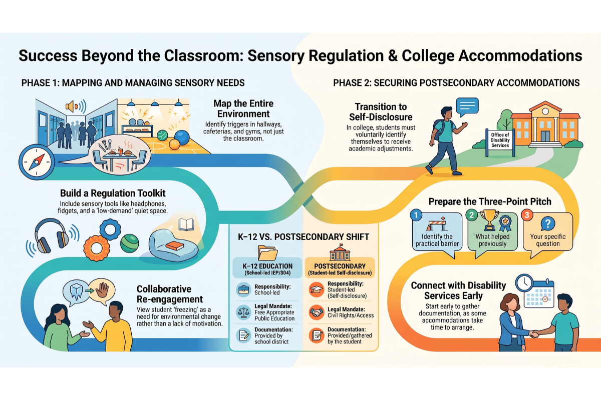 infographic about sensory regulation and college accommodations